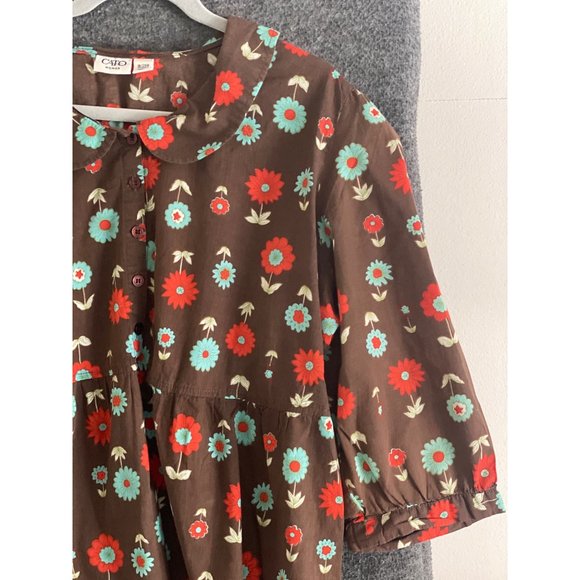 Cato Woman Top Peplum Brown Floral Pull Over Button Front 18/20W - Picture 3 of 10